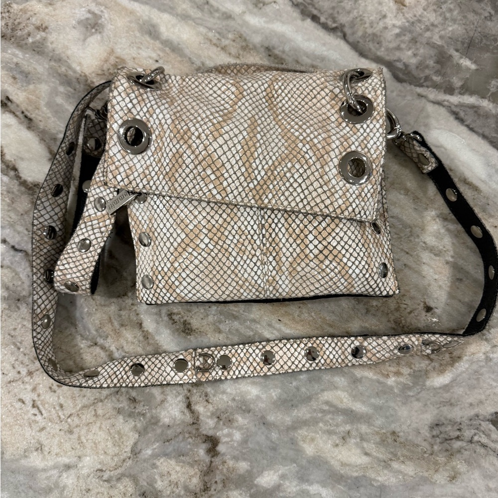 Hammitt Snakeskin Crossbody Bag in Cream and Tan